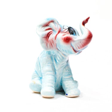 VINTAGE: Blue Ceramic Elephant Figurine - Nursery - Baby Room - Handcrafted - Hand Painted - Gift Idea - SKU 24-C-00010655 