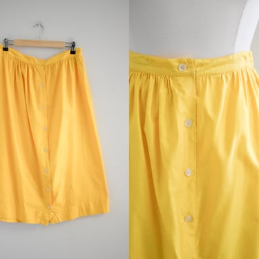 1980s Albert Nipon Vivid Yellow Cotton Midi Skirt 