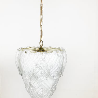 Vintage murano leaf chandelier, 1970s - vintage glass chandelier - brass and glass chandelier - leaf chandelier 