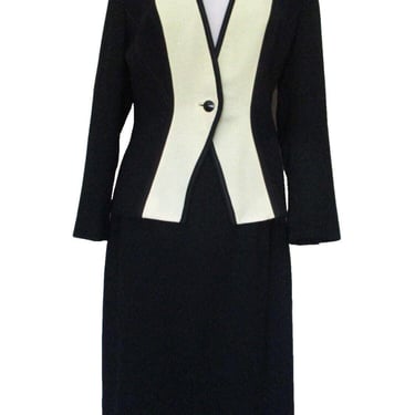 Lilli Ann Suit, Vintage 80s, M Women, Black Ivory Wool, Fitted Jacket, Straight Skirt 