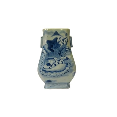 Chinese Blue White Porcelain Small Oriental Scenery Theme Vase ws3163E 