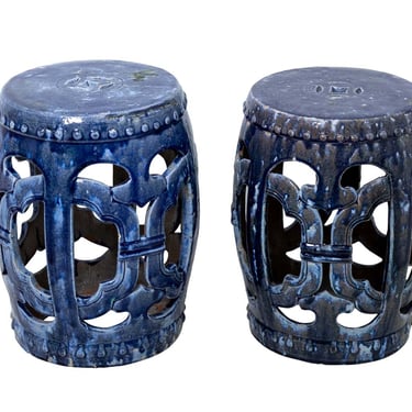 A Pair of Chinese Glazed Blue Garden Seats