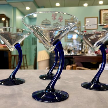 Libbey Swerve Cobalt Blue Martini Glasses - Set of 4 