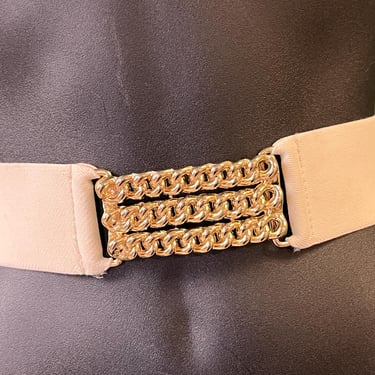 80s cream chain belt vintage stretch elastic waist accessory large 