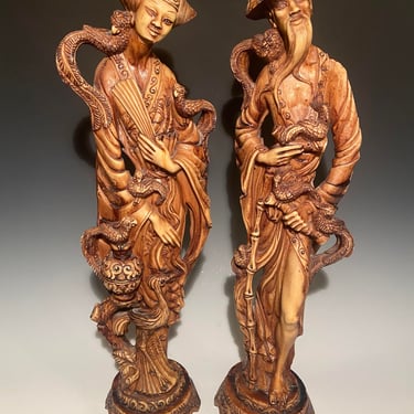 A Pair of Vintage Chinese Resin Figurines Shades of Brown 