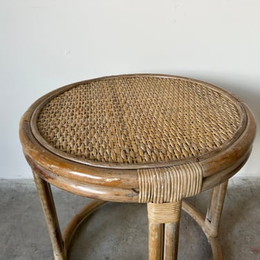 Vintage Cerused Bamboo and Cane Side Table 