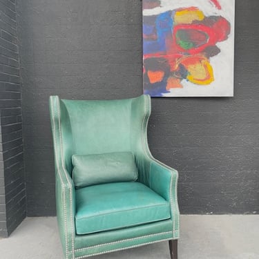 Contemporary Green Leather Wingback Chair