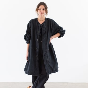 Vintage Black Flannel Cotton Fuzzy Smock Drawstring Anorak Jacket Layer | L XL XXL | 