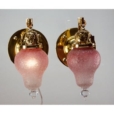 Pair of vintage sconces with antique "naughty" loetz shades #1242 