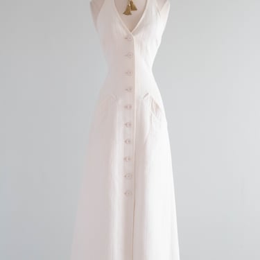 Impossibly Chic Designer 1970's Jean Louis Scherrer Ivory Halter Gown With Pockets / S