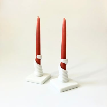 Milk Glass Spiral Candle Holders - Set of 2 