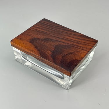 1930s Rosewood + Cut Glass Lidded Box Vintage Mid-Century Modernist 