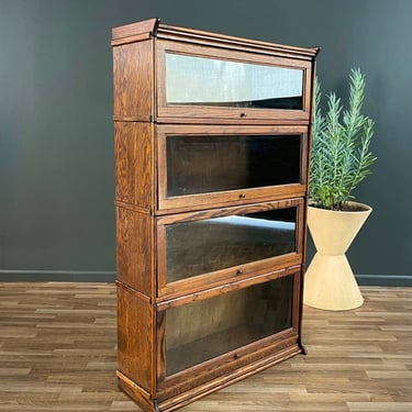 Vintage Barristers Oak & Glass 4-Tier Bookcase Shelf Cabinet, c.1960’s 