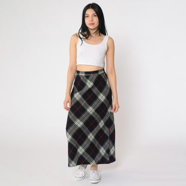 90s Plaid Maxi Skirt Vintage Black White Red Straight Dark Academia Skirt High Waist Grunge Preppy 1990s Extra Large 12 