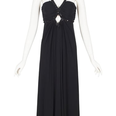 1980s Vintage Sequin Cut-Out Black Jersey Evening Gown Sz S 