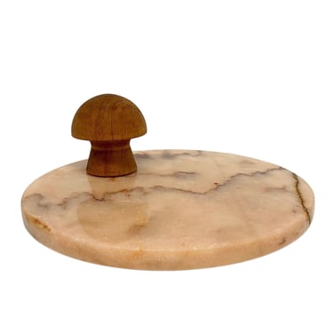 Vintage Marble Trivet Retro 1980s Contemporary + Peach and Brown + Stone + Round Shape + Cork Bottom + Kitchen + Hot Plate + Bambergers 