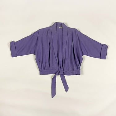 1940s Lavender Cropped Blouse with Tie Front by Glentex / Purple / Pastel / Separates / Loungewear / 40s / 30s / Shrug / Bolero / Top / 