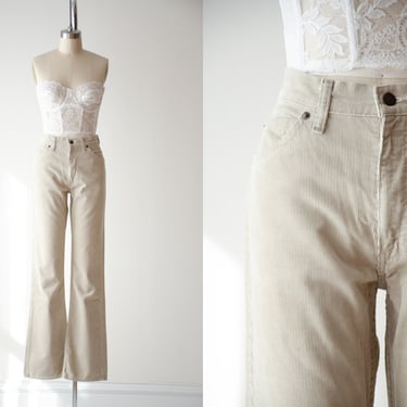 corduroy flare pants | 70s vintage Levi's 517 beige cream wide leg bell bottom pants 