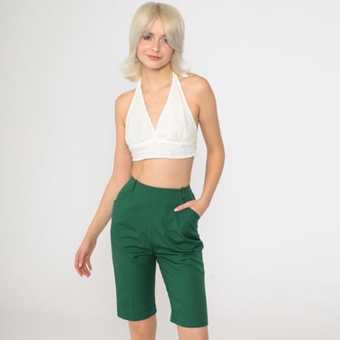 Vintage High Waisted Shorts 60s 70s Bermuda Trouser Shorts Green Shorts Mod Retro 1960s 1970s Retro Walking Shorts Extra Small xs 