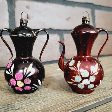 Vintage Glass Pitcher/Teapot/Vase Set Christmas Tree Ornaments 
