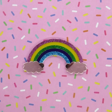 Rainbow Hair Clip Glitter Mirrored Acrylic Barrette 