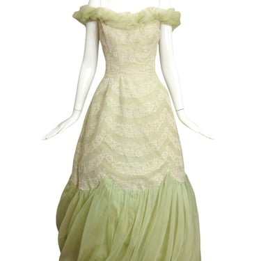 SONIA- 1960s Lace & Organza Gown, Size 6