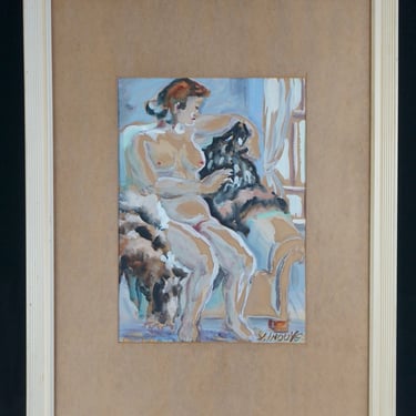 Japanese watercolor painting on paper 1930 Japan nudo art composition 