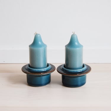 Set of 2 Arabia Finland Meri Stoneware Candle Holders with Candles Raija Uosikkinen, Ulla Procopé 