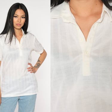 Adidas Polo Shirt 80s Shirt White Half Button Up Collared Short Sleeve Geek Retro Streetwear Shirt 1980s Preppy Plain Medium 