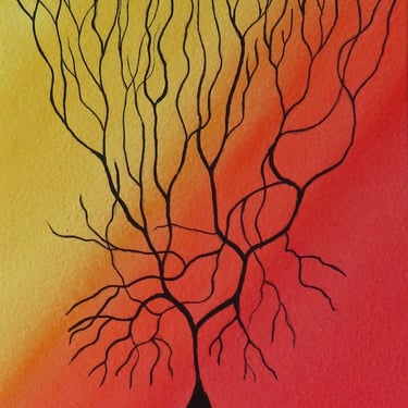 Purkinje Cell in Red and Gold - original watercolor painting of brain cell - neuroscience art 