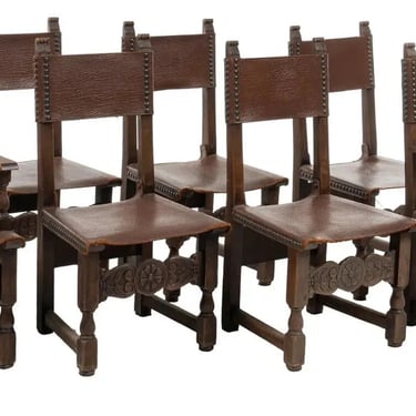 Chairs, Set of (8) Spanish Style Dining Chairs, Nail Studs, Vintage / Antique!!