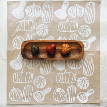 linen napkin set. white pumpkins. hand block printed / placemats / tea towel. boho decor. organic. halloween. thanksgiving. autumn. fall. 