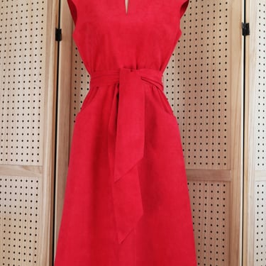 Vintage 70s Raspberry Ultrasuede Belted Sleeveless Midi Dress by Posh by Jay Anderson 