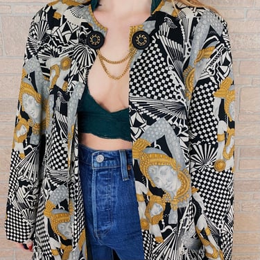 80's Designer Diane Freis Original Checkered Egyptian Print Jacket 