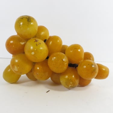 Vintage Alabaster Stone Grape Cluster - Yellow Reddish Marble Grape Cluster 