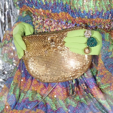 Blingy Vintage 70s 80s Gold Chain Mail Bow Shoulder Purse with Snake Chain Strap 