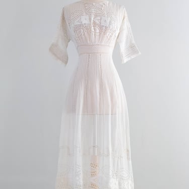 Exquistie Rose Embroidered 1900's Edwardian Cotton Wedding Dress / XS