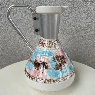 Vintage MCM decanter pitcher ceramic pastels colors by C. Hiller 1957 