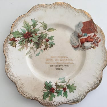 Antique Christmas Plate, Sister Bay Wisconsin, Bunda Stores, Door County History, Christmas Decor, Holiday, Small Desert Plate Size 