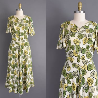 vintage 1940s dress | Rayon crepe Fall leaf fluttery sleeve cocktail party dress | Small 