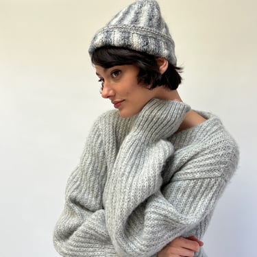 Vintage Hand Knit Lambswool &amp; Angora Striped Beanie