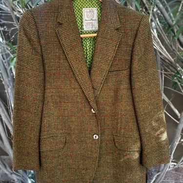 60's Green Harris Tweed Men's Blazer Jacket, Sport Coat Wool Plaid Olive Green Mod 1960's Mid Century 