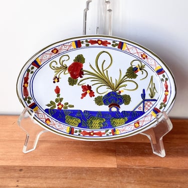 Faenza Blue Carnation Small Oval Serving Dish. 