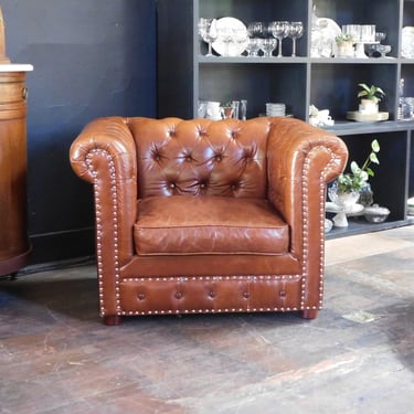 Genuine Leather Chesterfield Style Club Chair