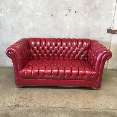Vintage Chesterfield Oxblood Tufted Leather Sofa