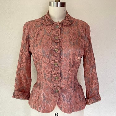 1950s Dusty rose lace blouse 