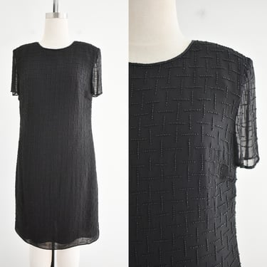 1990s Black Beaded Cocktail Dress 