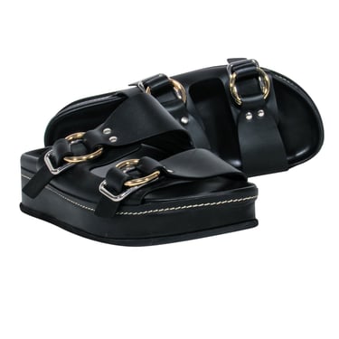 3.1 Phillip Lim - Black Leather Buckle Detail Slide Sandals Sz 11