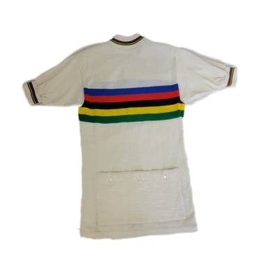 Italian 1970's White Stripe Wool Cycling Bike Jersey Shirt I Sz Med I MOA Sport 