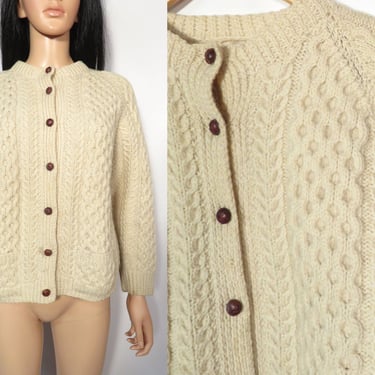 Vintage Wool Cable Knit Cardigan Size M 